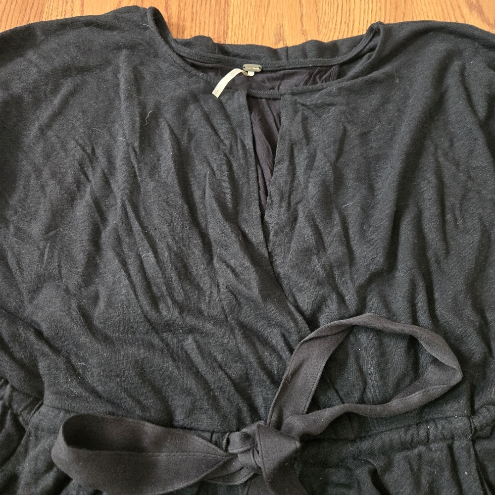 Free People Guaze Midi Dress Black Linen Casual A-Line Draped Pockets Keyhole S - Picture 9 of 15